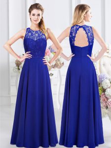 Captivating Scoop Royal Blue Sleeveless Chiffon Backless Bridesmaids Dress for Prom and Party and Wedding Party
