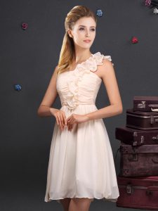 One Shoulder Chiffon Sleeveless Mini Length Bridesmaid Dress and Ruffles and Ruching