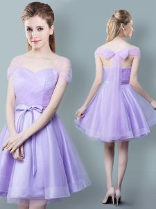 Straps Knee Length Empire Cap Sleeves Lavender Wedding Guest Dresses Zipper