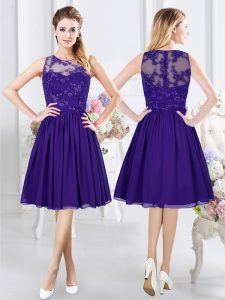 Scoop Purple Empire Lace Wedding Guest Dresses Zipper Chiffon Sleeveless Knee Length