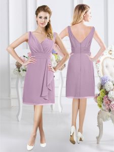 Beautiful Sleeveless Knee Length Ruching Zipper Wedding Guest Dresses with Lavender