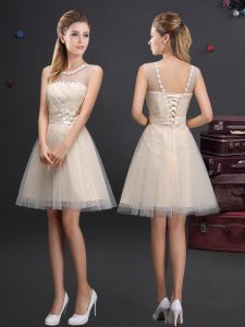 Scoop Sleeveless Lace Up Bridesmaids Dress Champagne Tulle
