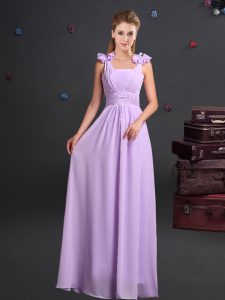 Customized Straps Floor Length Empire Sleeveless Lavender Bridesmaids Dress Zipper
