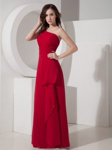 Noble Red Empire One Shoulder Dress for Bridesmaid in Chiffon to Floor