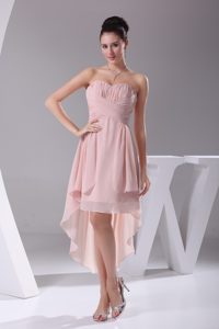 Elegant Sweetheart Ruched High-low Pink Prom Dress for Women on Promotion