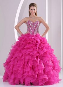 Fuchsia Sweetheart Dresses for Quinceanera with Beading and Ruffles