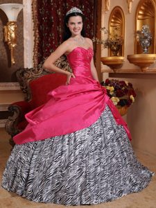 Beaded Hot Pink Sweet 16 Dresses in Taffeta and Zebra with Sweetheart