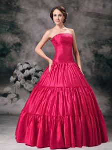 Sweet Red Ball Gown Strapless Taffeta Quinceanera Dresses with Ruching