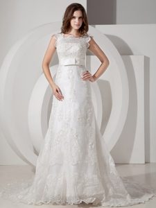 Popular Square Court Train Lace Church Wedding Dress with Lace up Back