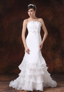 2014 Pretty Mermaid Strapless Garden Wedding Dress with Ruffled Layers on Sale