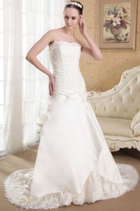 White Strapless Taffeta Appliques Dress for Wedding for Cheap