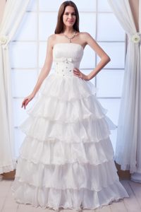 2013 Wonderful Strapless Organza Beaded Dress for Wedding with Layers