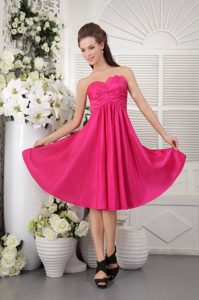 Inexpensive Taffeta Strapless Dama Dresses for Quinceanera in Hot Pink