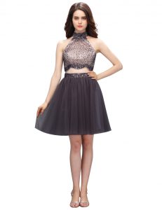Cute Black High-neck Neckline Beading Dress for Prom Sleeveless Zipper