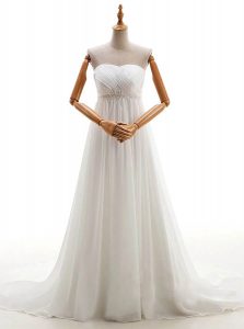 Fashionable Sweetheart Sleeveless Bridal Gown With Brush Train Beading White Chiffon