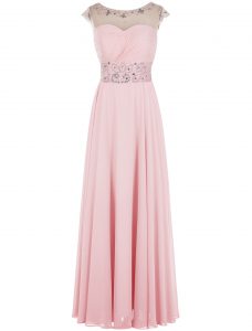 Customized Floor Length Baby Pink Evening Dress Scoop Sleeveless Zipper