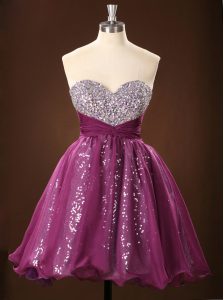 Sequins Ball Gowns Prom Evening Gown Purple Sweetheart Chiffon Sleeveless Mini Length Zipper
