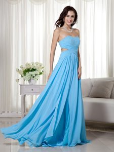 Aqua Blue Sweetheart High Slit Prom Party Dresses in Chiffon