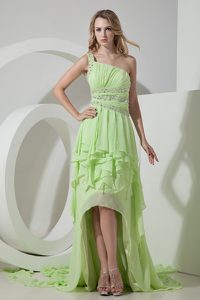 Beautiful Light Green One Shoulder High-low Prom Dress in New Style 2013