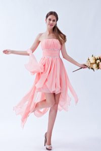Watermelon Empire Strapless Asymmetrical Chiffon Prom Dress with Beading