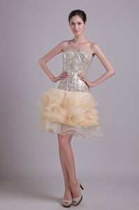 Beautiful Sweetheart Organza and Sequins Prom Dress in Champagne