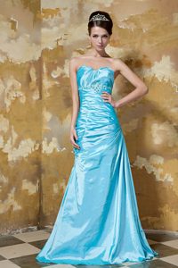 Aqua Blue Column Sweetheart Prom Dress Long Taffeta with Beading