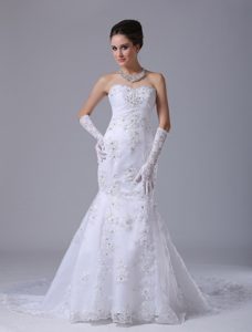 Sweetheart Mermaid Lace Court Train Wedding Gown with Beading on Sale