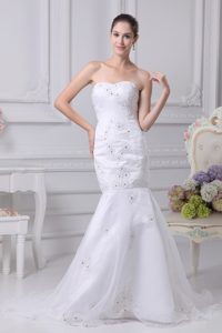 Mermaid Beading Church Wedding Dress with Heart Shaped Neckline in White