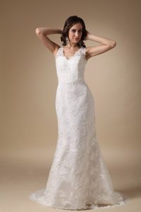 Pretty V-neck Dress for Church Wedding with Long in White