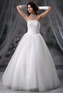 Elegant Strapless Beaded Bodice Ball Gown Dresses for Wedding in Tulle