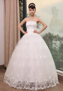 Strapless Autumn Wedding Dress in Lace with Beading on Sale