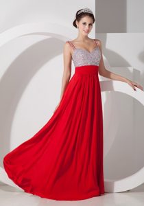Wholesale Price Red Straps Prom Dress for Women in Chiffon with Beads