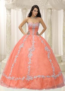 Orange Sweetheart Appliqued and Beaded Quinceanera Dresses in