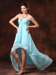 Delish High-low Empire Prom Graduation Dresses in Aqua Blue in Chiffon