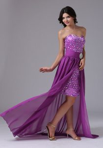 Romantic High-low Purple Prom Evening Dress with Rhinestones Over Skirt