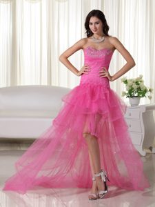 Attractive Pink Sweetheart High-low Prom Gown Dress in Organza