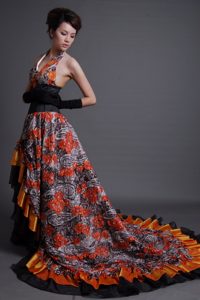Colorful 2013 Halter-top Printed Senior Prom Dress for Girls in the Mainstream