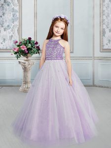 Most Popular Tulle Scoop Sleeveless Lace Up Beading Little Girls Pageant Dress Wholesale in Lilac
