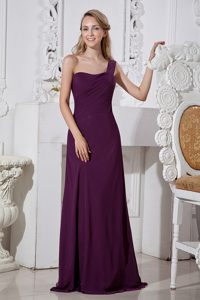 New Dark Purple Column One Shoulder Chiffon Holiday Dress with