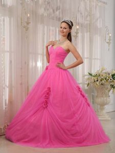 Popular Hot Pink Sweetheart Dress for Quinceaneras in Tulle with Beading