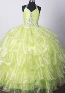Exquisite Beaded and Ruffled Fall Baby Girl Pageant Dress in Yellow Green