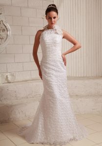 Popular Halter Top Lace Wedding Dress with and Hand Made Flower