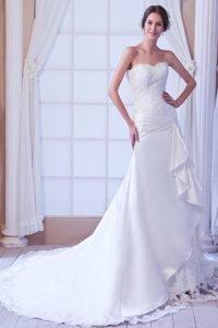 Exclusive Mermaid Strapless Satin Lace Wedding Dress with Court Train on Sale