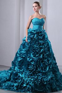 Teal Turn Heads Sweetheart Dresses for Quinceaneras with Flowers