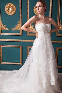 Beautiful Tulle Strapless Wedding Anniversary Dress with Beading