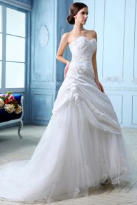 Dazzling Sweetheart Court Train Wedding Gown Dress with Ruching