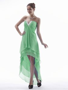 Spring Green High-low V-neck Memorable Prom Nightclub Dress for Summer