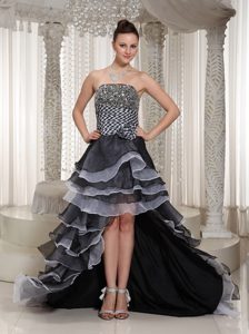 Wonderful High-Low Lace-up Organza Prom Formal Dress in Black for Spring