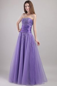 Beautiful Lilac Empire Strapless Tulle formal Prom Dresses in Long