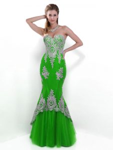 Admirable Mermaid Green Zipper Homecoming Dress Lace Sleeveless Floor Length